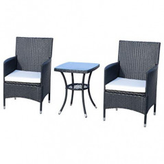 Outsunny Rattan Gartenmöbel Set mit Beistelltisch Bistroset 3-TLG. Balkonmöbel Set Rattan Gartenset Sitzgarnitur mit Sitzkiss