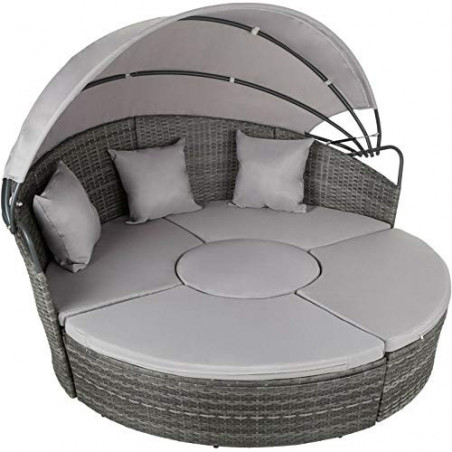 BJYX Alu Rattan Sonneninsel Sonnenliege Sitzgruppe Gartenlounge Gartenmöbel Lounge  Color : Grau 