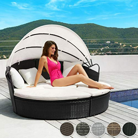 BJYX Alu Rattan Sonneninsel Sonnenliege Sitzgruppe Gartenlounge Gartenmöbel Lounge  Color : Grau 