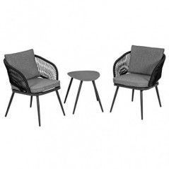 Greemotion Balkon-Set Lyon, 3-teilig, Bistro-Set aus Stahl mit Textilene-Ropes, Anthrazit