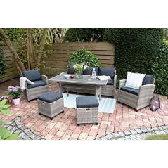 bellavista Garten Sitzgruppe Madeira II - Grau, Polyrattan, für 7 Personen, Wetterfest, Gartenmöbel-Set 6 teilig mit Sofa, Ti