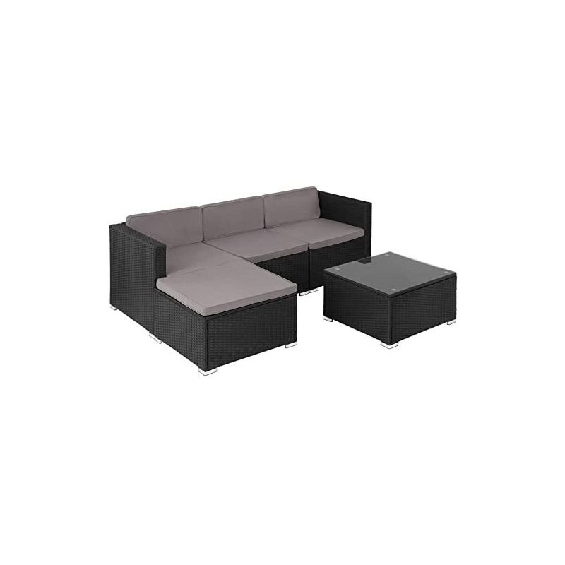 tectake Poly Rattan Lounge, 5-teilige Outdoor Sitzgruppe mit Sofa Hocker Tisch, frei kombinierbare Elemente, Gartenmöbel-Set 