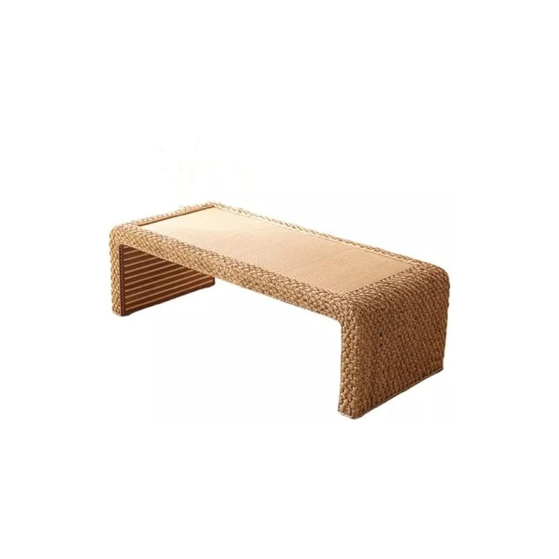 XNHAFW Handgefertigter Teetisch zum Sitzen auf dem Boden, Akzent-Möbel, rechteckiger Rattan-Couchtisch  Farbe: Natur, Größe: 