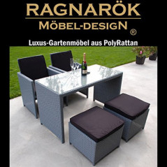Ragnarök-Möbeldesign Gartenmöbel PolyRattan DEUTSCHE Marke - EIGENE Produktion 8 Jahre GARANTIE Essgruppe Tisch Stuhl + Hocke