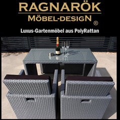 Ragnarök-Möbeldesign Gartenmöbel PolyRattan DEUTSCHE Marke - EIGENE Produktion 8 Jahre GARANTIE Essgruppe Tisch Stuhl + Hocke