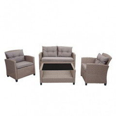 Mendler XXL Poly-Rattan Garnitur HWC-F10, Balkon-/Garten-/Lounge-Set Sitzgruppe, Sofa Sessel mit Kissen Spun Poly - grau-brau