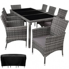 TecTake 800798 Poly Rattan Sitzgruppe für 8 Personen, UV-beständige Sitzgarnitur, Gartenmöbel Set mit 8 Stühlen, Tisch + Pols