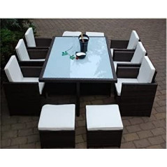 Ragnarök-Möbeldesign PolyRattan Essgruppe DEUTSCHE Marke - EIGNENE Produktion Tisch + 6 Stuhl & 4 Hocker - 8 Jahre GARANTIE -