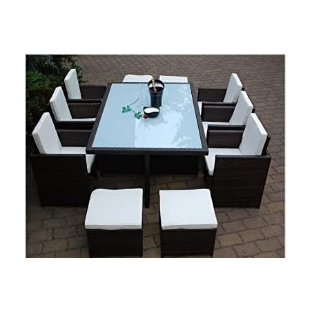 Ragnarök-Möbeldesign PolyRattan Essgruppe DEUTSCHE Marke - EIGNENE Produktion Tisch + 6 Stuhl & 4 Hocker - 8 Jahre GARANTIE -