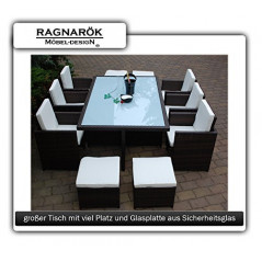 Ragnarök-Möbeldesign PolyRattan Essgruppe DEUTSCHE Marke - EIGNENE Produktion Tisch + 6 Stuhl & 4 Hocker - 8 Jahre GARANTIE -