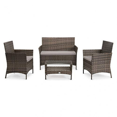 SVITA Brooklyn Gartenmöbel Poly Rattan Sitzgruppe Essgruppe Set Sofa-Garnitur Lounge  Braun 