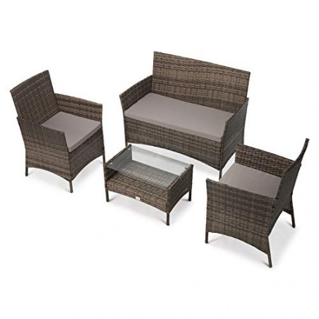 SVITA Brooklyn Gartenmöbel Poly Rattan Sitzgruppe Essgruppe Set Sofa-Garnitur Lounge  Braun 