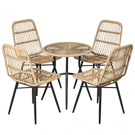 Outsunny 5-TLG. Polyrattan Gartenmöbel Set Essgruppe Esstisch mit 4 Stühlen Gartensitzgruppe mit Beistelltisch Gartenset Outd