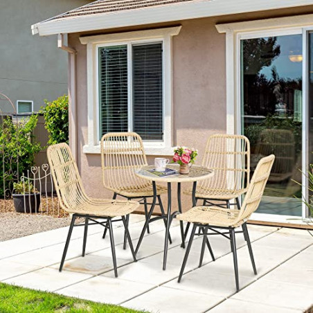 Outsunny 5-TLG. Polyrattan Gartenmöbel Set Essgruppe Esstisch mit 4 Stühlen Gartensitzgruppe mit Beistelltisch Gartenset Outd