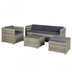 Juskys Polyrattan Lounge Punta Cana L für 4-5 Personen mit 3er Sofa, Sessel, Hocker, Tisch & Kissen, Sitzgruppe für Garten, T