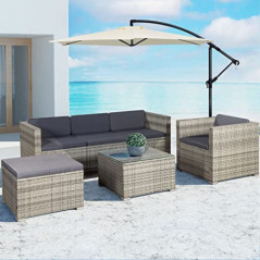 Juskys Polyrattan Lounge Punta Cana L für 4-5 Personen mit 3er Sofa, Sessel, Hocker, Tisch & Kissen, Sitzgruppe für Garten, T