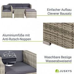 Juskys Polyrattan Lounge Punta Cana L für 4-5 Personen mit 3er Sofa, Sessel, Hocker, Tisch & Kissen, Sitzgruppe für Garten, T