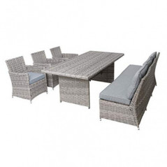 Mendler Poly-Rattan Sitzgruppe HWC-G59, Gartengarnitur Sofa Lounge-Set, 200x100cm - grau, Kissen hellgrau