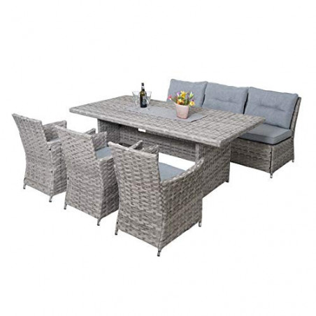 Mendler Poly-Rattan Sitzgruppe HWC-G59, Gartengarnitur Sofa Lounge-Set, 200x100cm - grau, Kissen hellgrau