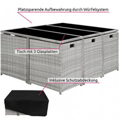 TecTake 800821 Poly Rattan Sitzgruppe | 6 Stühle 4 Hocker 1 Tisch + Schutzhülle & Edelstahlschrauben - Diverse Farben -  Hell