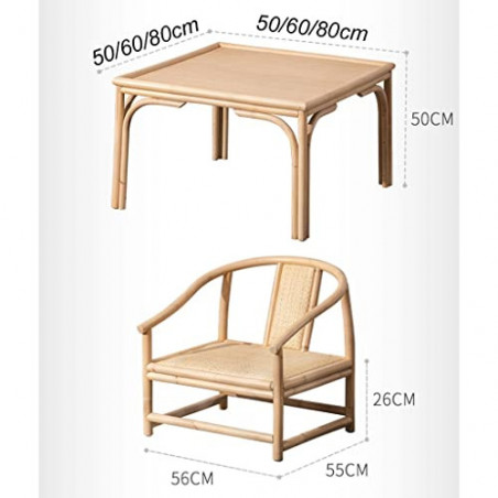 Bambus Couchtisch 5er Set, Japanischer Teetisch, beinhaltet 1 Tisch & 4 Stühle, Klassischer und schicker kleiner Teetisch, Ra