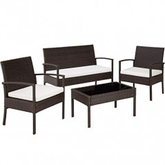 TecTake Poly Rattan Sitzgruppe, Gartenset mit 2 Stühlen, Bank + Tisch mit Glasplatte, Lounge Set für Garten, Terrasse und Bal