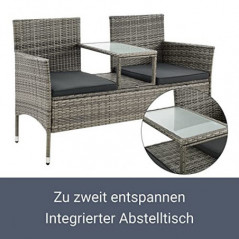 Juskys Polyrattan Gartenbank Monaco - 2-Sitzer Bank mit Tisch & Kissen - 133 × 63 × 84 cm - Rattan Sitzbank wetterfest Garten