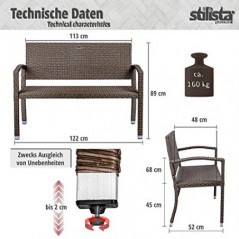 STILISTA 2-Sitzer Gartenbank aus UV-beständigem Polyrattan-Geflecht 122 x 52 x 89 cm, Creme