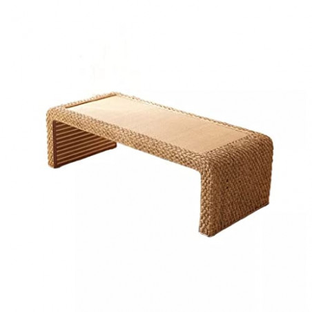 TONPOP Handgefertigter Teetisch zum Sitzen auf dem Boden, Akzentmöbel, rechteckiger Rattan-Couchtisch  Color : Natural, Size 