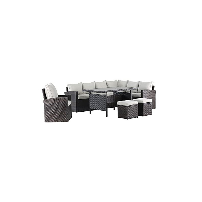 Mandalika Garden Hohe Dining Poly Rattan Lounge inkl. einem Sessel und Zwei Hocker Milos XL braun auch spiegelverkehrt nutzba Mandalika Garden Hohe Dining Poly Rattan Lounge inkl. einem Sessel und Zwei Hocker Milos XL braun auch spiegelverkehrt nutzba