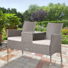 Casaria Gartenbank Polyrattan Wetterfest inkl. Tisch Auflagen 143x55x88cm 320kg Belastbar Garten Balkon Bank Möbel Kinobank S