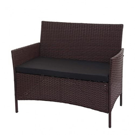 Mendler Poly-Rattan Gartenbank Halden, Sitzbank Bank - braun-meliert, Kissen schwarz