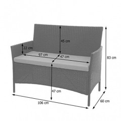 Mendler Poly-Rattan Gartenbank Halden, Sitzbank Bank - braun-meliert, Kissen schwarz