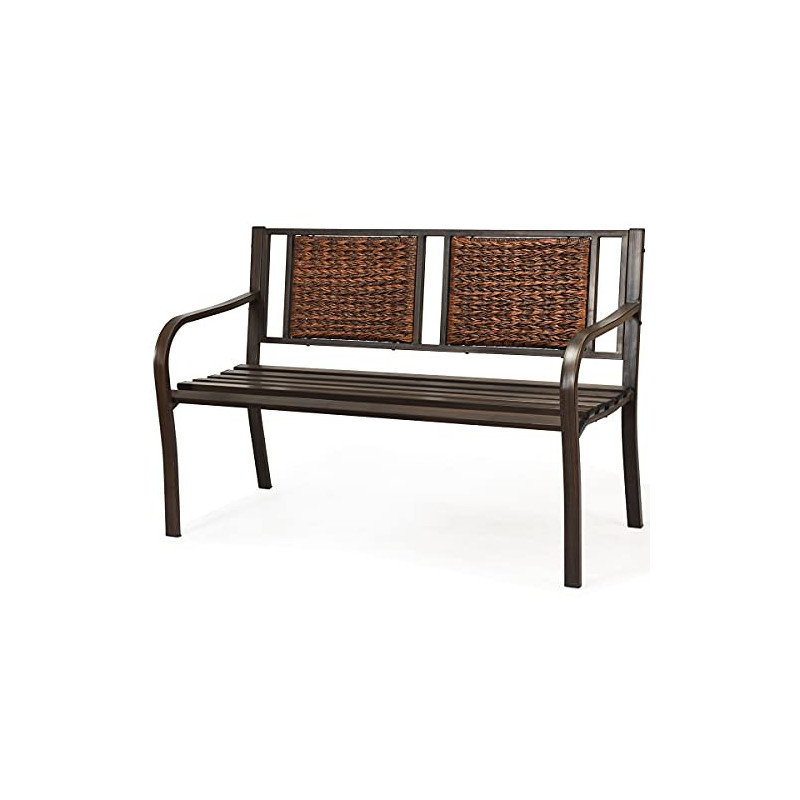 RELAX4LIFE Gartenbank mit Rückenlehne aus Poly Rattan, Eisenbank mit Armlehnen, Sitzbank mit rostbeständigem Eisenrahmen, Par RELAX4LIFE Gartenbank mit Rückenlehne aus Poly Rattan, Eisenbank mit Armlehnen, Sitzbank mit rostbeständigem Eisenrahmen, Par