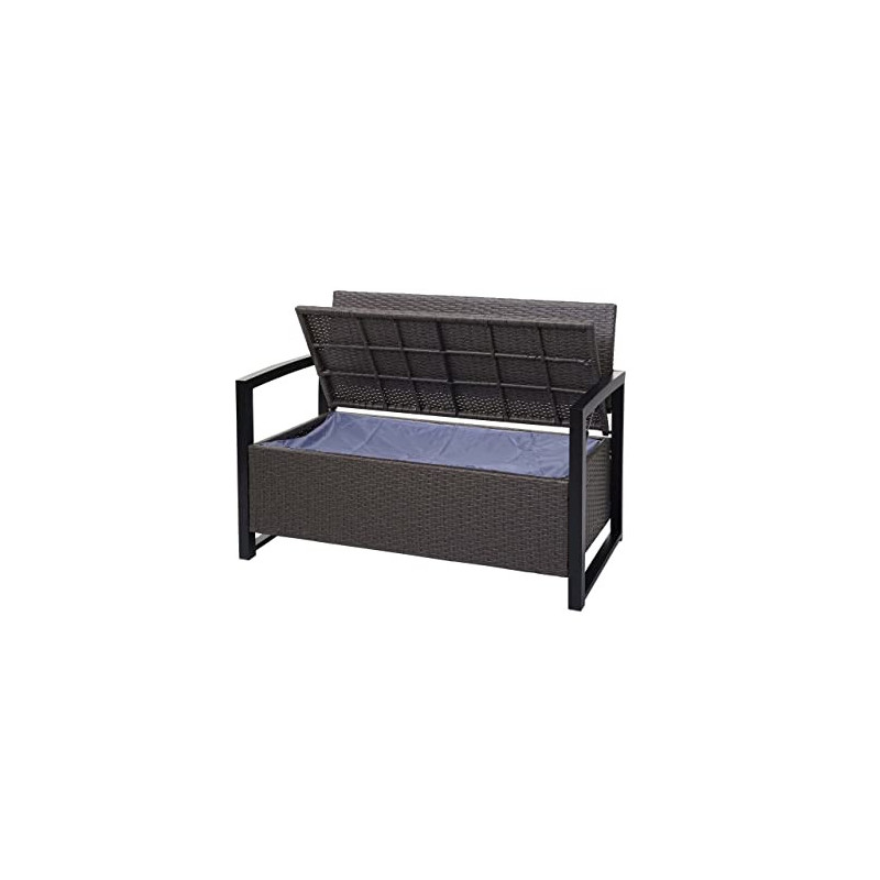 Mendler Poly-Rattan 2er Sitzbank HWC-F39, Gartenbank Truhenbank, Staufach Aufbewahrung Sitzkissen - grau-meliert, Kissen grau Mendler Poly-Rattan 2er Sitzbank HWC-F39, Gartenbank Truhenbank, Staufach Aufbewahrung Sitzkissen - grau-meliert, Kissen grau