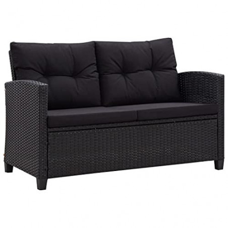 vidaXL Gartensofa 2-Sitzer mit Kissen Lounge Sofa Gartenmöbel Gartenbank Bank Rattansofa Balkon Terrasse Garten Schwarz 124cm