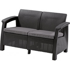 Allibert by Keter Corfu Gartensofa Lounge aus Kunststoff, inkl. Outdoor Kissen, für Garten und Balkon, grau, 128 x 70 x 79cm