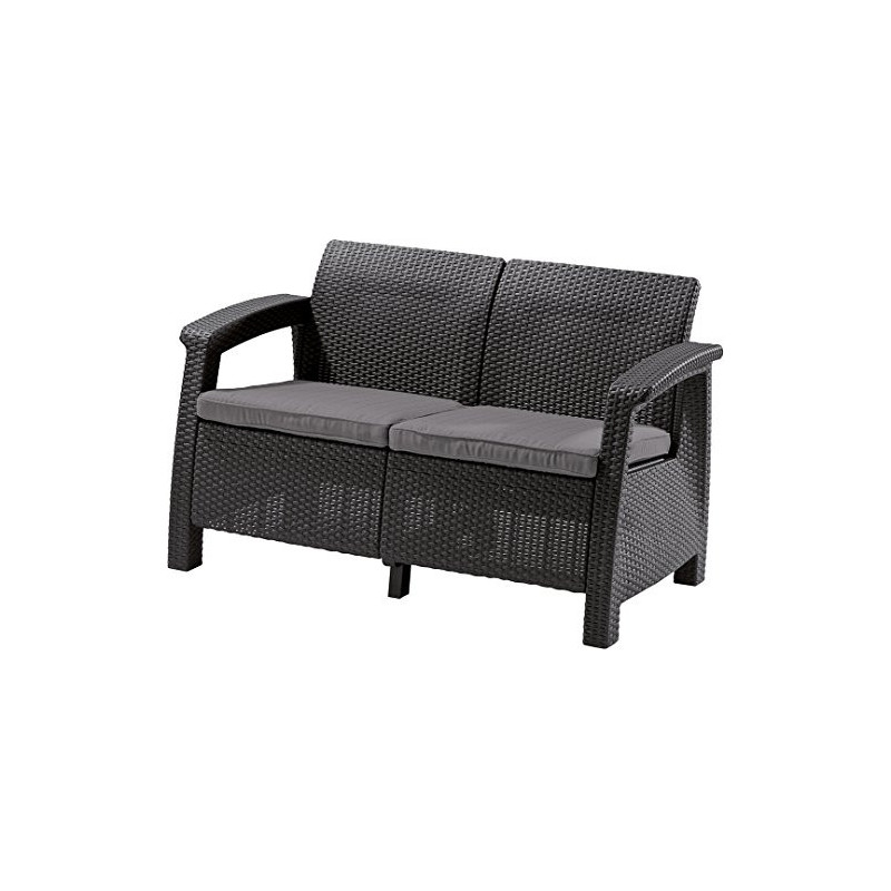 Allibert by Keter Corfu Gartensofa Lounge aus Kunststoff, inkl. Outdoor Kissen, für Garten und Balkon, grau, 128 x 70 x 79cm Allibert by Keter Corfu Gartensofa Lounge aus Kunststoff, inkl. Outdoor Kissen, für Garten und Balkon, grau, 128 x 70 x 79cm