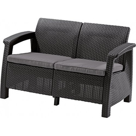 Allibert by Keter Corfu Gartensofa Lounge aus Kunststoff, inkl. Outdoor Kissen, für Garten und Balkon, grau, 128 x 70 x 79cm