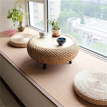 LEIGE Handgefertigter Rattan-Tee-Couchtisch mit Balkon Erkerfenster Lerntisch for Wohnzimmermöbeltisch  Color : Natural, Size