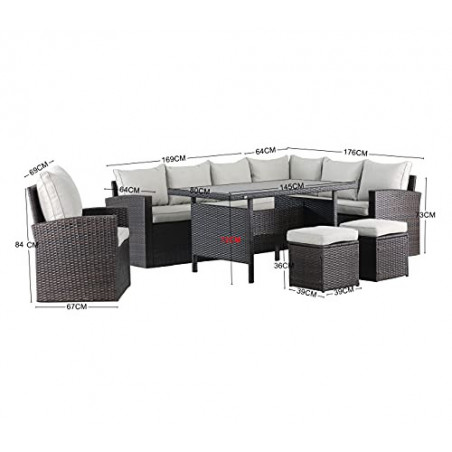 Mandalika Garden Hohe Dining Poly Rattan Lounge inkl. einem Sessel und Zwei Hocker Milos XL braun auch spiegelverkehrt nutzba