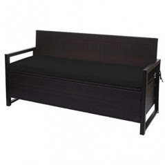 Mendler Poly-Rattan 3er Sitzbank HWC-F39, Gartenbank Truhenbank, Staufach Aufbewahrung Sitzkissen - braun, Kissen schwarz