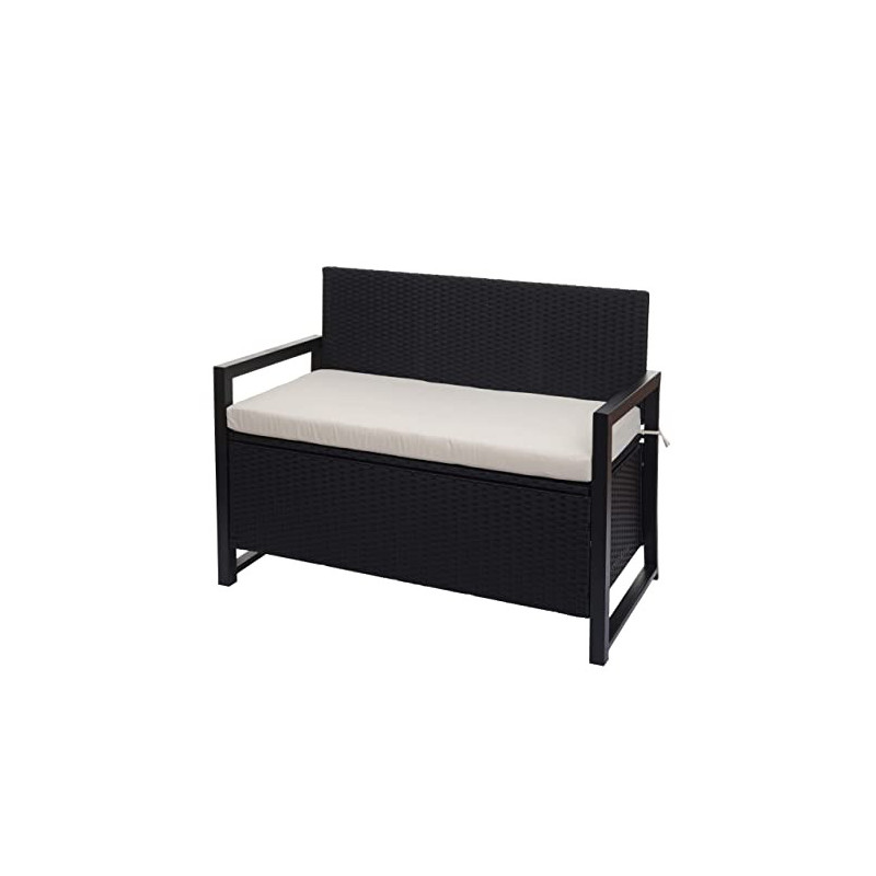 Mendler Poly-Rattan 2er Sitzbank HWC-F39, Gartenbank Truhenbank, Staufach Aufbewahrung Sitzkissen - anthrazit, Kissen Creme Mendler Poly-Rattan 2er Sitzbank HWC-F39, Gartenbank Truhenbank, Staufach Aufbewahrung Sitzkissen - anthrazit, Kissen Creme