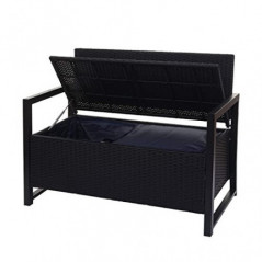 Mendler Poly-Rattan 2er Sitzbank HWC-F39, Gartenbank Truhenbank, Staufach Aufbewahrung Sitzkissen - anthrazit, Kissen Creme