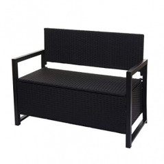 Mendler Poly-Rattan 2er Sitzbank HWC-F39, Gartenbank Truhenbank, Staufach Aufbewahrung Sitzkissen - anthrazit, Kissen Creme