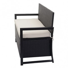 Mendler Poly-Rattan 2er Sitzbank HWC-F39, Gartenbank Truhenbank, Staufach Aufbewahrung Sitzkissen - anthrazit, Kissen Creme