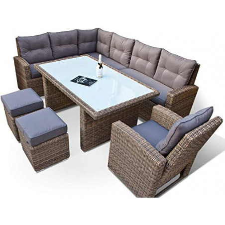 RAGNARÖK hohe Dining Lounge - DEUTSCHE Marke - 8 Jahre GARANTIE - EIGENE Produktion - PolyRattan Gartenmöbel Essgruppe Hocker