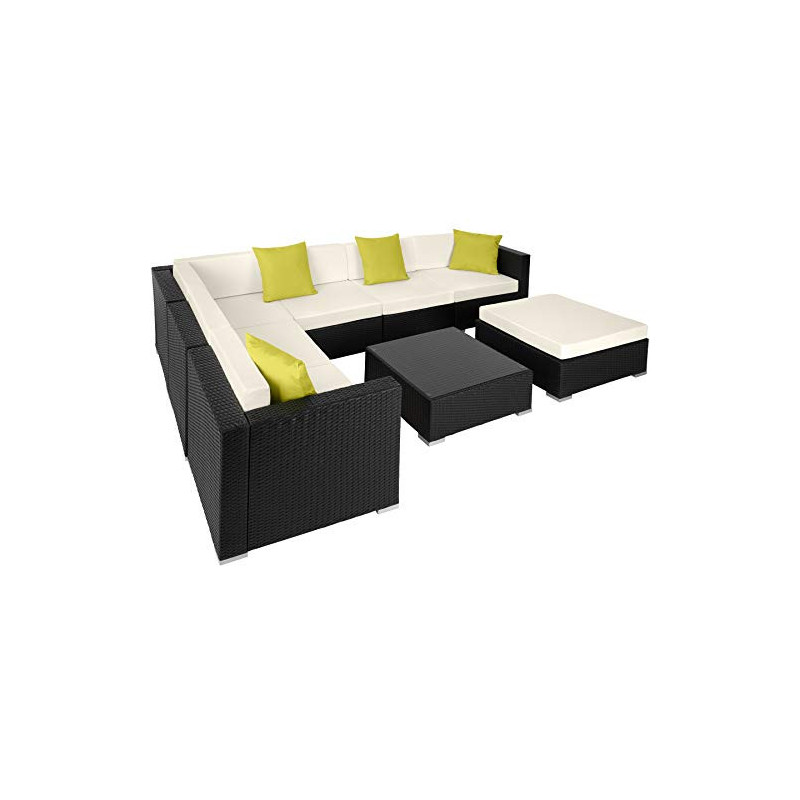 TecTake Poly Rattan Lounge, Garten Loungemöbel Set für 6 Personen, große Sitzgruppe mit L-Form Sofa und Esstisch Outdoor, Gar