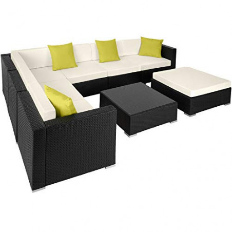 TecTake Poly Rattan Lounge, Garten Loungemöbel Set für 6 Personen, große Sitzgruppe mit L-Form Sofa und Esstisch Outdoor, Gar