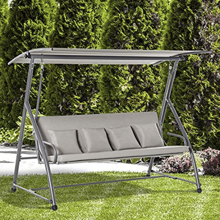 Outsunny Hollywoodschaukel Gartenschaukel Hängebank 3 sitzer Schaukel mit verstellbarem Dach Liegefunktion Polyester Braun 21